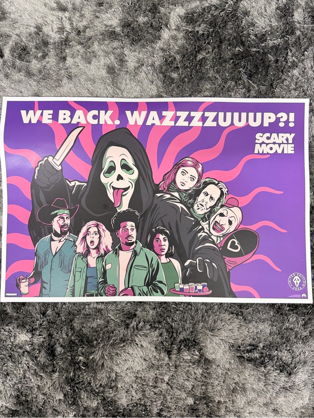 (2) Scary Movie Poster - Bold Purple & Pink Graphic Print